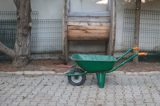 Old garden green cart gor the homeworks