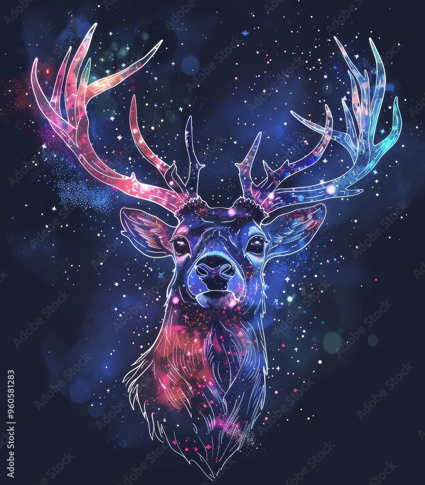 Sticker cosmic deer design for apparel and merchandise