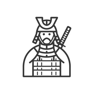 recommend clip art: Line art illustration of a samurai warrior in armor with a katana