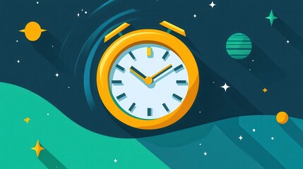 Abstract Minimalist Clock with Thin Hands Floating in  Universe No Numbers Vector