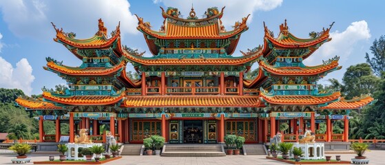 Fototapeta premium Serene Beauty of a Traditional Chinese Temple with Intricately Ornate Roof