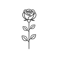 Line art illustration of a single rose with leaves