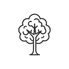 Line art illustration of a single tree with a thick trunk and a rounded canopy