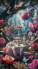 Fototapeta premium Whimsical Tea Soiree in an Enchanting Dreamland