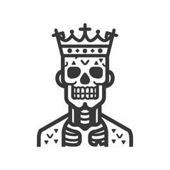 Line Art Illustration of a Skeleton King with a Crown
