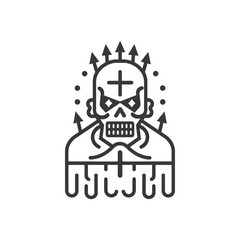 Line Art Illustration of a Skull with a Cross and Arrows
