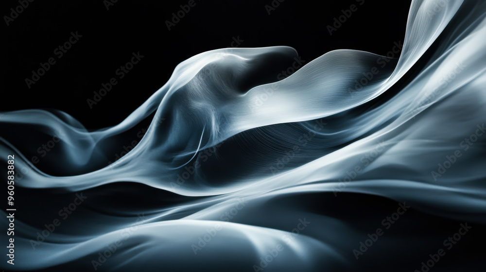 Poster soft flowing smoke wisps create an ethereal and mysterious atmosphere against a dark background
