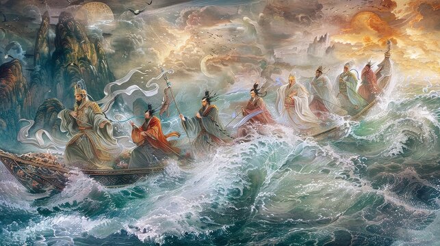 Celestial Crossing: Eight Immortals' Oceanic Voyage