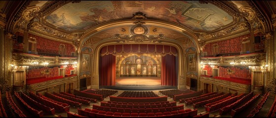 Grandeur of the Past: Ornate Interior and Majestic Stage of a Historic Theater