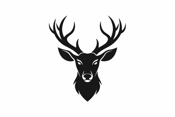 A deer head creative logo Icon, silhouette black color vector artwork illustration