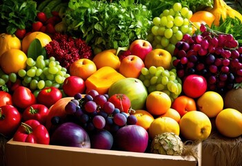 colorful diverse assortment fresh foods charitable donation box community support, charity, vibrant, fruits, vegetables, snacks, packaged, healthy, variety