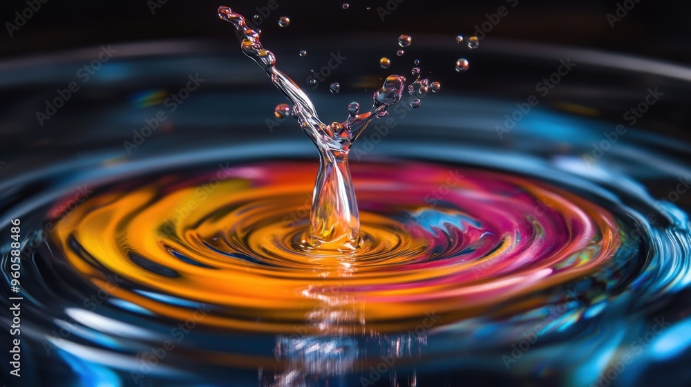 Poster a magnetic stirrer generates colorful water splashes, creating an eye-catching display of fluid moti