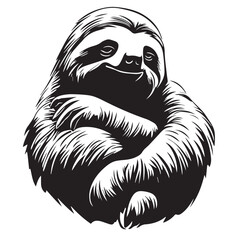 Lazy sloth in cartoon, doodle style . Image for t-shirt, web, mobile apps and ui. Isolated 2d vector illustration in logo, icon, sketch style, Eps 10, black and white. AI Generative