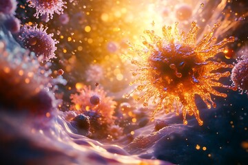 Fototapeta premium Coronavirus variant spreading through bloodstream in human body