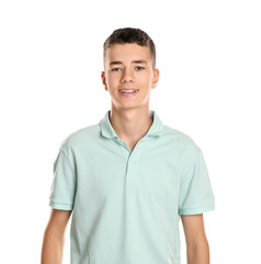 Portrait of teenage boy on white background