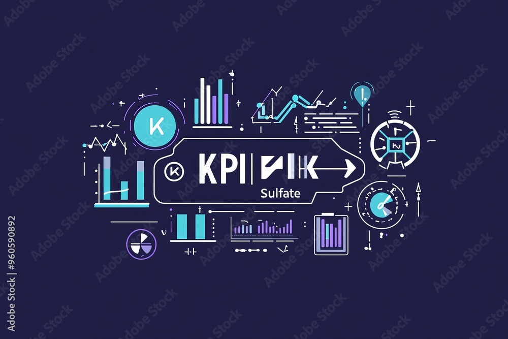 Poster colorful data analytics illustration with charts and graphs representing kpi and sulfate analysis