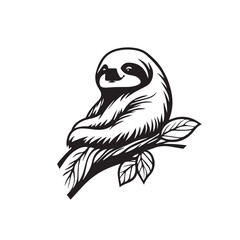 Fototapeta premium Lazy sloth in cartoon, doodle style . Image for t-shirt, web, mobile apps and ui. Isolated 2d vector illustration in logo, icon, sketch style, Eps 10, black and white. AI Generative