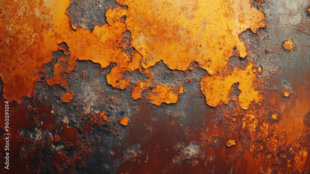 Poster the close-up displays a metal surface transformed by rust, showcasing intricate patterns of orange a