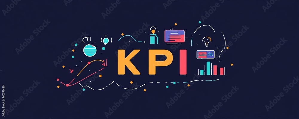 Poster bright and colorful kpi data analytics illustration with charts and graphs