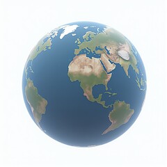Naklejka premium A polished 3D globe of Earth, showcasing its natural topography, set against a pure white background for a clean, modern look.