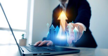 Aim for efficient business development.Financial strategy for business growth.Graph and chart up concept. Investment growth on currency rate.