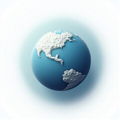 Obraz premium A sleek and minimalistic 3D representation of Earth, with visible continents and seas, floating in front of a solid white background.