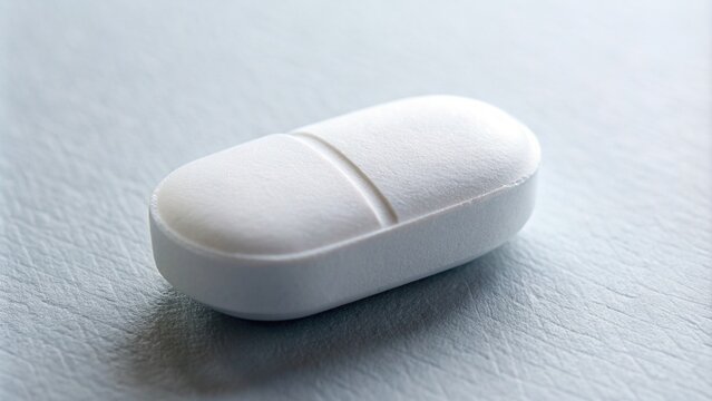 A close up stock photo of a white pill of the antidepressive drug amitriptyline on a plain background, medication, amitriptyline, antidepressive drug, neurological disorders, white