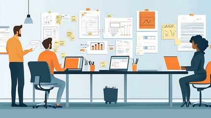 Business Team Brainstorming Ideas on Whiteboard in Modern Office