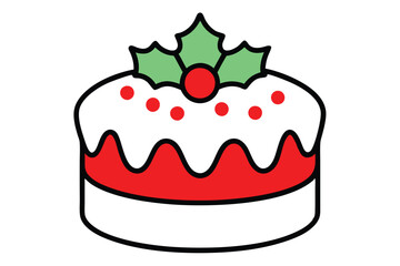 Christmas cake vector line art, clipart illustration with isolated on white background