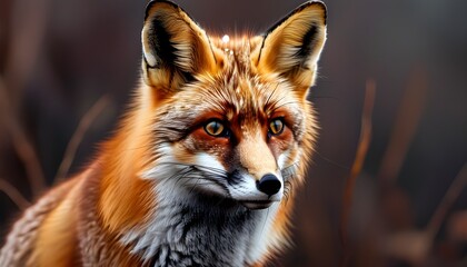 Intimate gaze of a red fox in natural surroundings