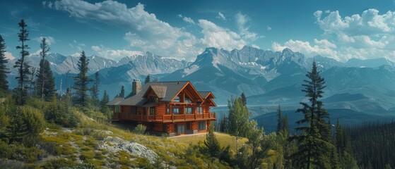 Fototapeta premium Majestic Mountain Lodge Retreat - Stunning Panoramic Views in
