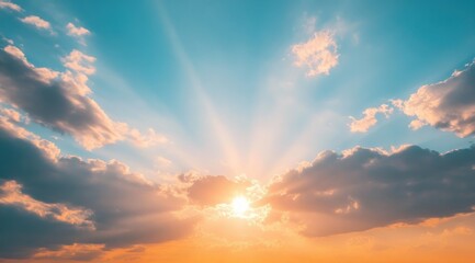 Obraz premium beautiful sky with the sun setting, casting long shadows and creating a serene atmosphere