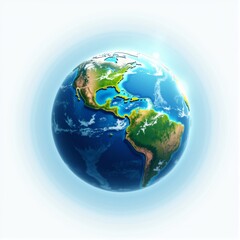 Fototapeta premium A vibrant 3D illustration of a globe, depicting Earth with clearly defined landmasses and oceans, placed on a white background.