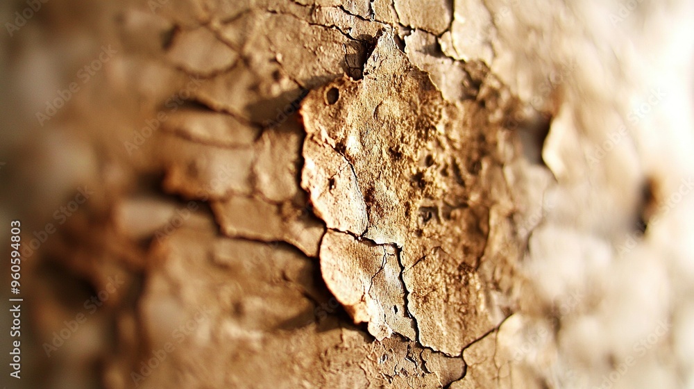Poster a sharp image of a wall crack with a fuzzy piece of wood in the background