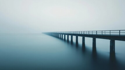 Obraz premium A long, winding bridge crossing a vast body of water, with the horizon stretching endlessly ahead.