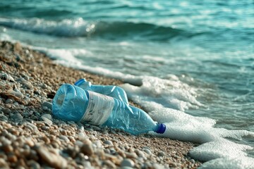Beach Pollution - Plastic Bottles and Trash Contamination on Asia Coast