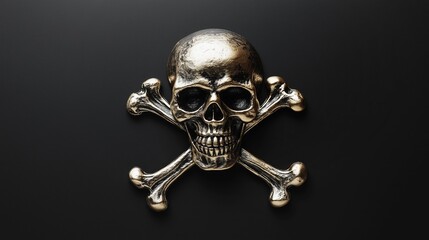 Intricate Golden Skull and Crossbones Symbol on a Dark Black Background for Halloween and...