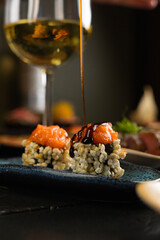 Sushi on Black Stone Table