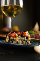 Sushi on Black Stone Table