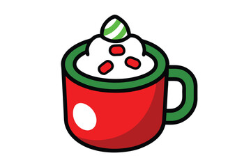 Christmas cocoa with marshmallows vector line art, clipart illustration with isolated on white background