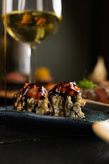 Sushi on Black Stone Table