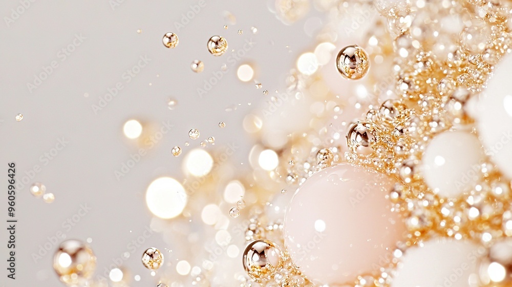 Poster a group of floating bubbles with golden specks at their base is visible in the sky