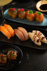 Sushi on Black Stone Table