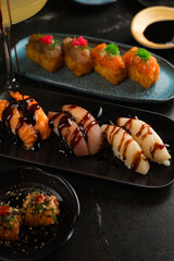 Sushi on Black Stone Table