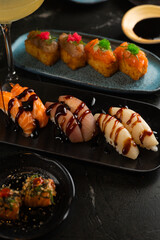 Sushi on Black Stone Table