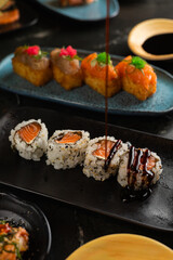 Sushi on Black Stone Table