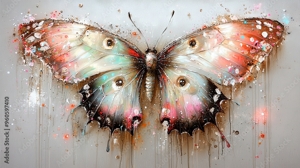 Wall mural butterfly painting with splatter..