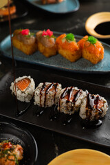 Sushi on Black Stone Table