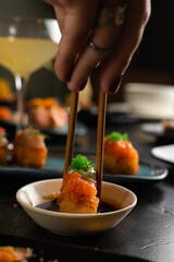 Sushi on Black Stone Table