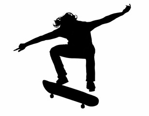 Black skateboarder silhouette on white background